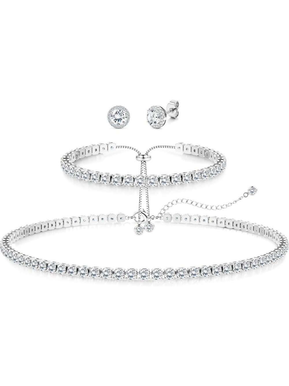 Elegant 925 Sterling Silver Tennis Jewelry Set for Women - Necklace & Bracelet